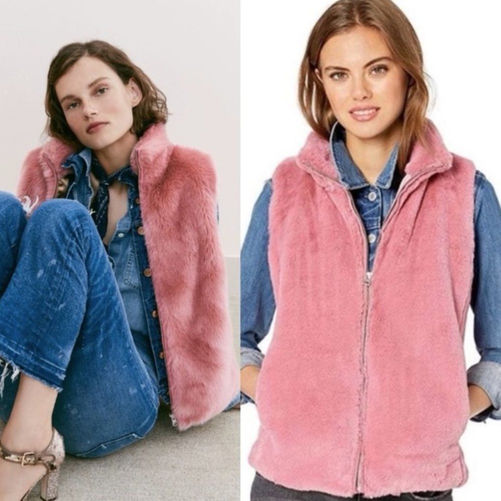 J. Crew Factory Faux Fur Vest in Guava Berry